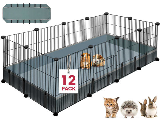 Picture of VISCOO 12 Panels Small Animal Playpen,Pet Playpen with Waterproof Mat,C&C Cage for Guinea Pigs,Puppy Play Pen,Bunny Playpen,Indoor Outdoor Portable Metal Wire Yard Fence