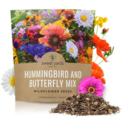 Picture of Wildflower Seeds Butterfly and Humming Bird Mix - Large 1 Ounce Packet 7,500+ Seeds - 23 Open Pollinated Annual and Perennial Species