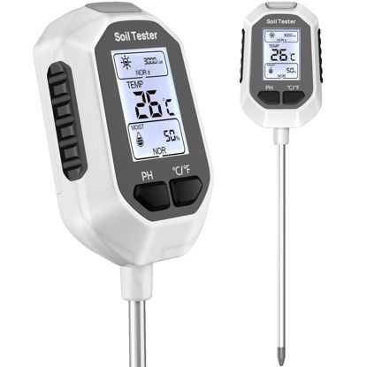 Picture of 4-in-1 Soil Moisture Meter Digital Plant Temperature/Soil Moisture/PH Meter/Sunlight Intensity Backlight LCD Display Soil Test Meter for Gardening, Farming and Outdoor Plants