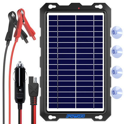 Picture of POWOXI Upgraded 7.5W-Solar-Battery-Trickle-Charger-Maintainer-12V Portable Waterproof Solar Panel Trickle Charging Kit for Car, Automotive, Motorcycle, Boat, Marine, RV,Trailer, Snowmobile, etc.