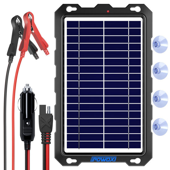 Picture of POWOXI Upgraded 7.5W-Solar-Battery-Trickle-Charger-Maintainer-12V Portable Waterproof Solar Panel Trickle Charging Kit for Car, Automotive, Motorcycle, Boat, Marine, RV,Trailer, Snowmobile, etc.