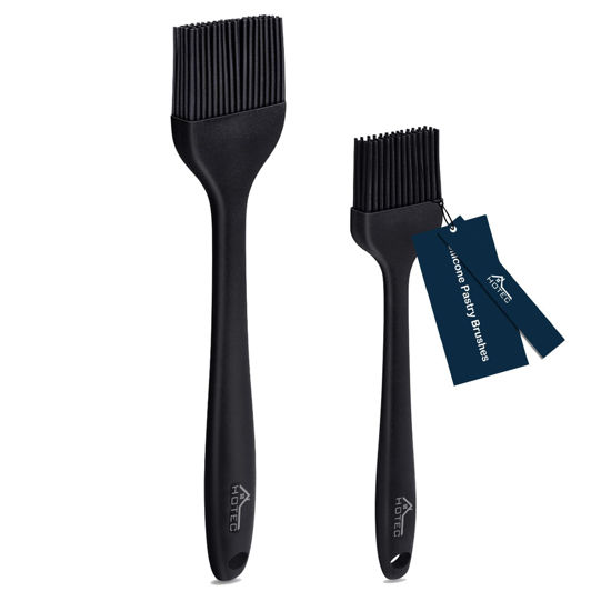 Picture of HOTEC Basting Brushes Silicone Heat Resistant Pastry Brushes Spread Oil Butter Sauce Marinades for BBQ Grill Barbecue Baking Kitchen Cooking BPA Free Dishwasher Safe (Black 2)