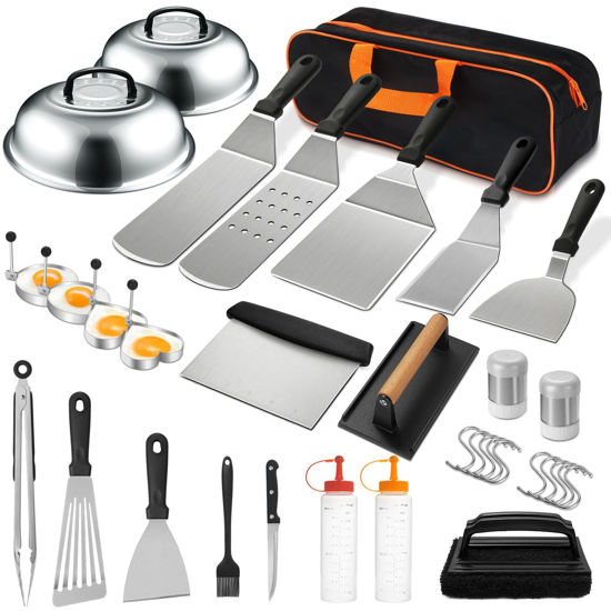 Picture of 35PCS Griddle Accessories Kit, Flat Top Grill Accessories Set for Blackstone and Camp Chef, Grill Spatula Set with Enlarged Spatulas, Basting Cover, Scraper for Outdoor Barbecue