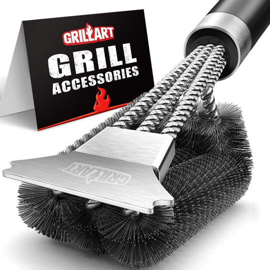 Picture of GRILLART Grill Brush and Scraper with Deluxe Handle, Safe Wire Grill Brush BBQ Cleaning Brush Grill Grate Cleaner for Gas Infrared Charcoal Porcelain Grills, BR-8529