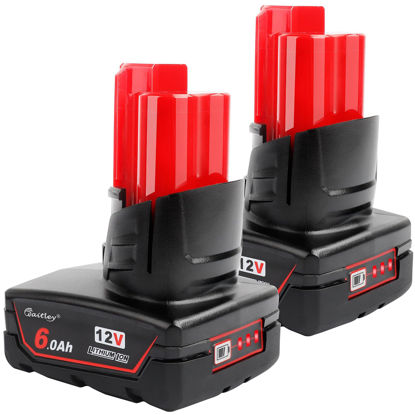 Picture of waitley 2 Pack 12V 6A Replacement Battery Compatible with Milwaukee 6.0Ah Power Tools