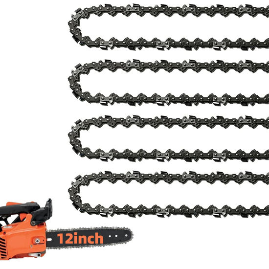 Picture of 4 Pack 12 Inch Chainsaw Chains 3/8 LP Pitch .050" Gauge 45 Drive Links, 12" Replacement Chain Low-Kickback Compatible with Craftsman, Greenworks, Poulan, Remington, Echo, Ryobi and more