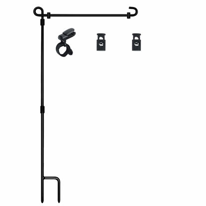Picture of HOOSUN Garden Flag Stand, Premium Garden Flag Pole Holder Metal Powder-Coated Weather-Proof Paint with one Tiger Clip and two Spring Stoppers without flag