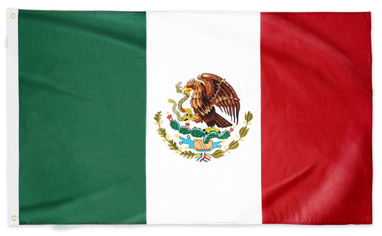 Picture of DANF Mexico Flag 3x5 Ft - 100D Thicker Polyester - Mexican MX National Flags Double Stitched Quality 3 X 5 Feet with Brass Grommets Indoor Outdoor Use