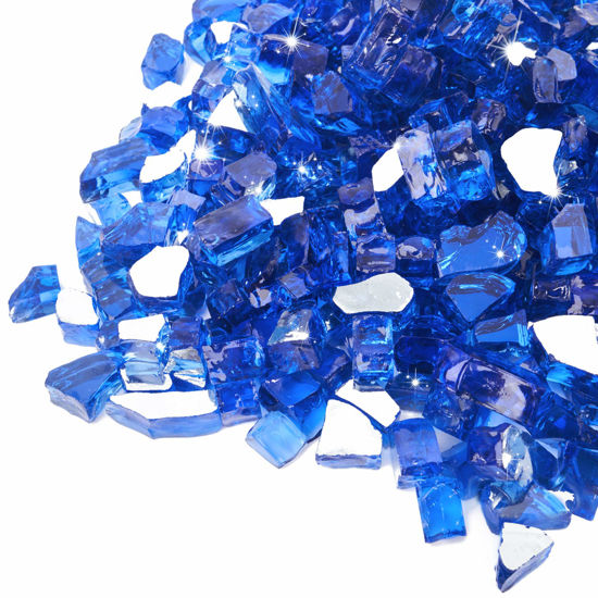 Picture of GASPRO 10 lbs Fire Glass for Propane Fire Pit, 1/2-Inch Reflective Fireplace Glass Rocks for Fire Pit Table, Cobalt Blue