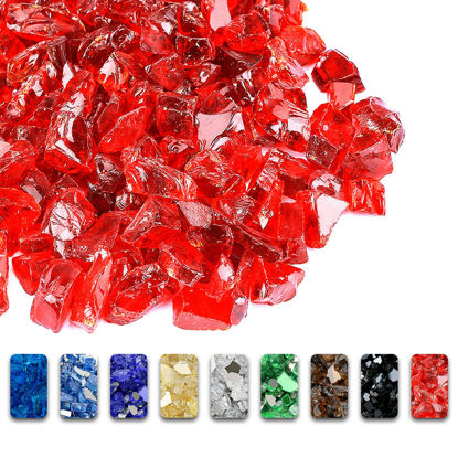 Picture of GRISUN Red Fire Glass for Fire Pit, 1/2 Inch 10 Pounds High Luster Reflective Tempered Glass Rocks for Natural or Propane Fireplace, Safe for Outdoors and Indoors Firepit Glass