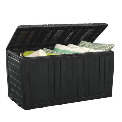 Picture of Keter Marvel Plus 71 Gallon Resin Deck Box-Organization and Storage for Patio Storage Box Outdoor Cushions, Throw Pillows, Garden Tools and Pool Toys, Dark Grey