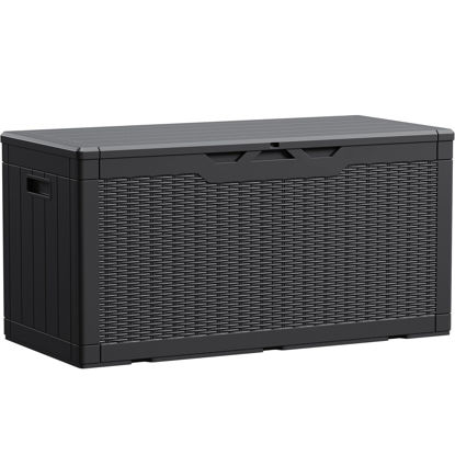 Picture of Devoko 100 Gallon Waterproof Large Resin Deck Box Indoor Outdoor Lockable Storage Container for Patio Furniture Cushions Garden Tools (100 Gallon, Black)