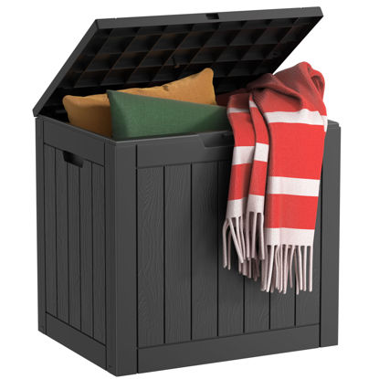 Picture of EasyUp 30 Gallon Resin Deck Box Waterproof, UV Resistant Outdoor Storage Box for Delivery, Patio, Garden,and Porch,Striped Black