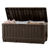 Picture of Keter Kentwood 92 Gallon Resin Deck Box-Organization and Storage for Patio Storage Box Outdoor Cushions, Throw Pillows, Garden Tools and Pool Floats, Brown