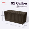 Picture of Keter Kentwood 92 Gallon Resin Deck Box-Organization and Storage for Patio Storage Box Outdoor Cushions, Throw Pillows, Garden Tools and Pool Floats, Brown