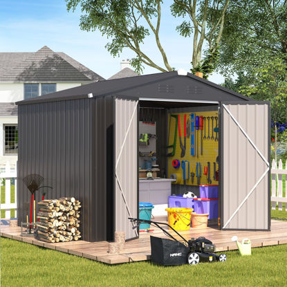 Picture of AECOJOY Shed 8' x 6' Metal Storage Shed for Ourdoor, Dark Grey Steel Yard Shed (53 Sq.Ft Land) with Design of Lockable Doors, Utility and Tool Storage for Garden, Backyard, Patio, Outside use