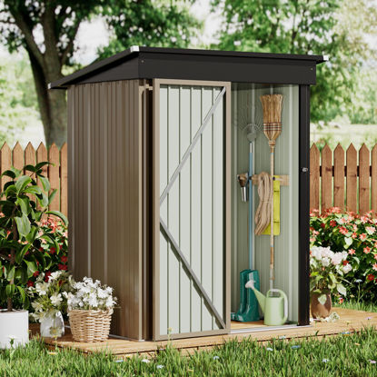Picture of GUNJI 5 x 3 FT Shed Outdoor Storage Shed Metal Garden Shed with Lockable Door Outside Waterproof Tool Shed for Backyard, Patio, Lawn (Brown)