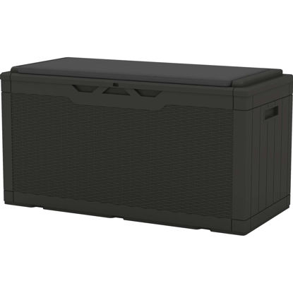 Picture of Patiowell 100 Gallon Resin Deck Box with cushion, Waterproof Large Outdoor Storage Box for Patio Furniture and Garden Tools, Black