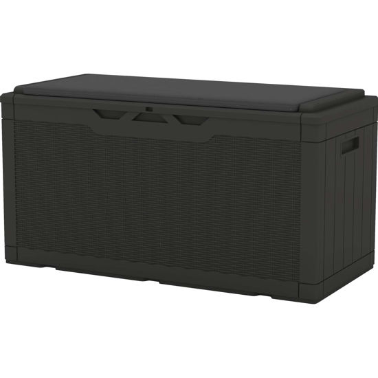 Picture of Patiowell 100 Gallon Resin Deck Box with cushion, Waterproof Large Outdoor Storage Box for Patio Furniture and Garden Tools, Black
