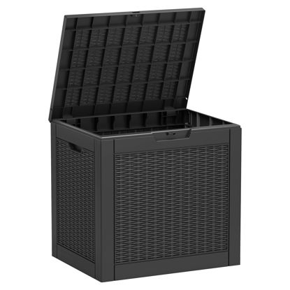 Picture of NBYSGO 31 Gallon Resin Deck Boxes Waterproof, UV Resistant Outdoor Storage Box Lockable Lid for Delivery Box, Indoor, Garden, Pool Supplies, Patio Cushions, Black