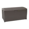 Picture of Suncast DBW9200 99 Gallon Outdoor Wicker Plastic Patio Storage Chest Bin with Handles for Patio, Garden, Garage, or Pool for All Weather, Mocha