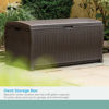 Picture of Suncast DBW9200 99 Gallon Outdoor Wicker Plastic Patio Storage Chest Bin with Handles for Patio, Garden, Garage, or Pool for All Weather, Mocha