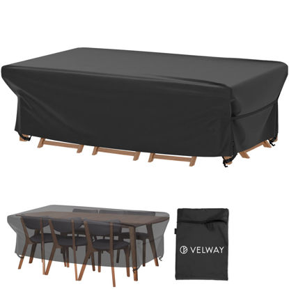 Picture of Velway Patio Table Cover Rectangle Waterproof Patio Furniture Cover for Outdoor Table and Chairs 84”Lx52”Wx29”H Oxford Dining Table Cover Tear-Resistant Wind Dust Proof Furniture Set Covers for Winter