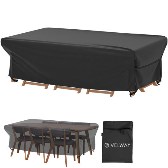 Picture of Velway Patio Table Cover Rectangle Waterproof Patio Furniture Cover for Outdoor Table and Chairs 84”Lx52”Wx29”H Oxford Dining Table Cover Tear-Resistant Wind Dust Proof Furniture Set Covers for Winter
