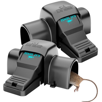 Picture of Kat Sense Covered Rat & Chipmunk Traps, Prevents Accidental Triggering with Tunneled Design, Quick Humane Kill, Indoor 'N Outdoor Mouse Snap Traps