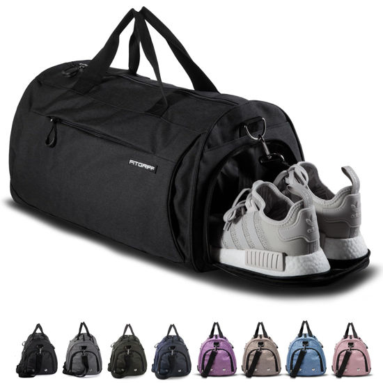 Picture of Fitgriff® Gym Bag for Men & Women with Shoe & Wet Compartment - Duffle Bag for Travel, Sports, Fitness & Workout (Full Black, 23 x 12 x 12″ (Medium))