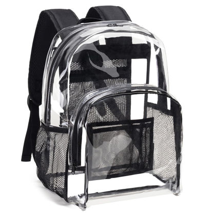 Picture of Vorspack Clear Backpack Heavy Duty PVC Transparent Backpack with Reinforced Strap Stitches & Large Capacity for College Workplace Security - Black