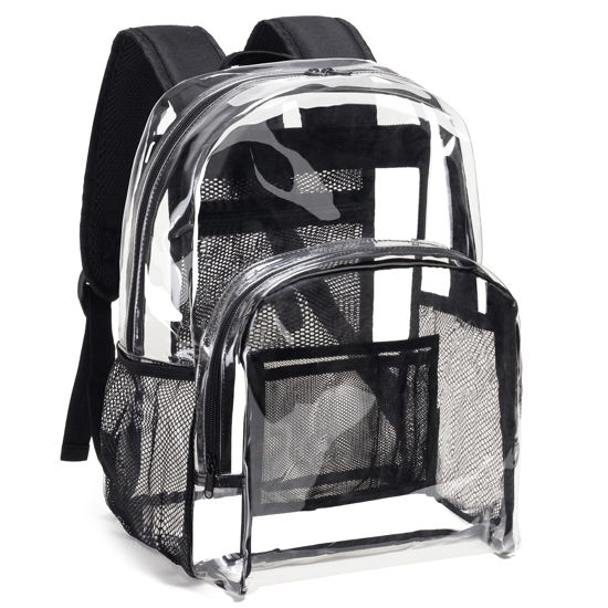 Picture of Vorspack Clear Backpack Heavy Duty PVC Transparent Backpack with Reinforced Strap Stitches & Large Capacity for College Workplace Security - Black