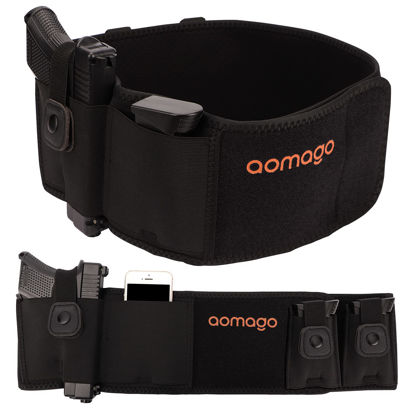 Picture of Aomago Belly Band Holsters for Men Women with Extra Mag Pouch - Small Adjustable Waistband, Gun Holster Fits Glock, Bodyguard 380, Taurus 1911, Sig Sauer, etc