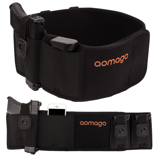 Picture of Aomago Belly Band Holsters for Men Women with Extra Mag Pouch - Small Adjustable Waistband, Gun Holster Fits Glock, Bodyguard 380, Taurus 1911, Sig Sauer, etc