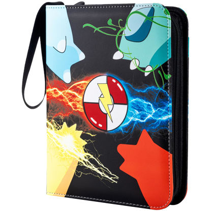 Picture of Jravkfi Card Binder 4 Pocket with 50 Removable Sleeves-Can Hold 400 Cards,3-Ring Zipper Sports Book is Gifts for Boys and Girls