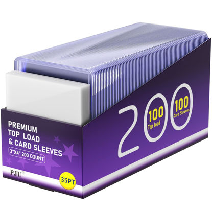 Picture of 200 Card Sleeves Top Loads for Cards, Toploads for Cards, Baseball Card Sleeves Hard Plastic, 3" x 4" Baseball Card Protectors, Trading Card Sleeves Card Holder (100 Hard Sleeves + 100 Clear Sleeves)