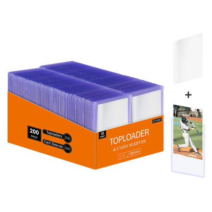 Picture of QTYORD 400Pcs Top Loaders for Cards (200Pcs Hard Plastic Card Holders & 200Pcs Penny Card Sleeves) 3" x 4", Card Protector Sleeves for Baseball Football Sports Cards, Standard Trading Cards