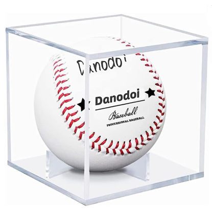 Picture of Danodoi Baseball Display Case UV Protected Acrylic Clear Baseball Holder Square Cube Ball Protector Memorabilia Autograph Display Box for Official Size Baseball