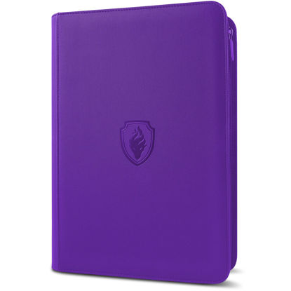 Picture of Premium Zip Card Binder, Fabmaker 9 Pocket Trading Card Binder, PU Cover Zipper Card Collection Album, Sturdy 360 Side-Loading Card Folder Holder for MTG, TCG, Game Cards, Sports Cards, Purple