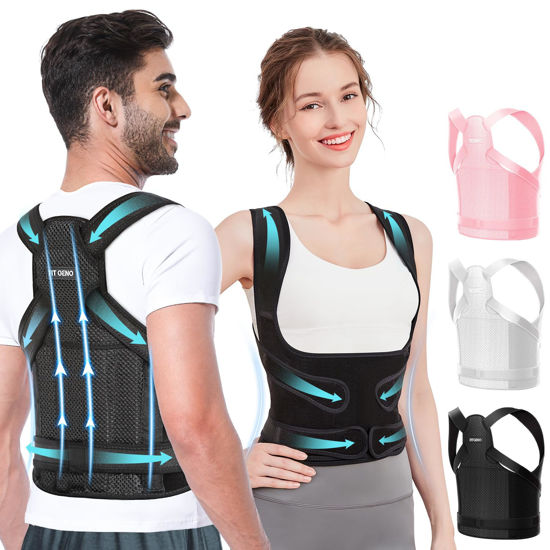 Picture of Fit Geno Back Brace Posture Corrector for Women and Men, Shoulder Straightener, Adjustable Full Back Support, Upper and Lower Back Pain Relief - Scoliosis, Hunchback, Hump, Thoracic, Spine Corrector