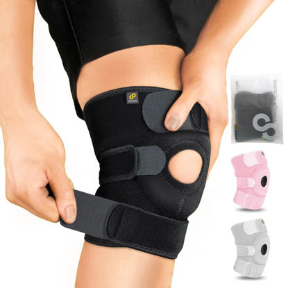 Picture of Bracoo Adjustable Compression Knee Patellar Pad Tendon Support Sleeve Brace for Men Women - Arthritis Pain, Injury Recovery, Running, Workout, KS10 (Black)