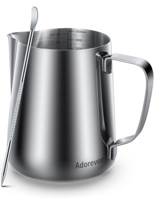 Picture of Milk Frothing Pitcher 350ml/600ml/900ml/1500ml (12oz/20oz/32oz/50oz) Steaming Pitchers Stainless Steel Milk/Coffee/Cappuccino/Latte Art Barista Steam Pitchers Milk Jug Cup with Art Pen,12oz
