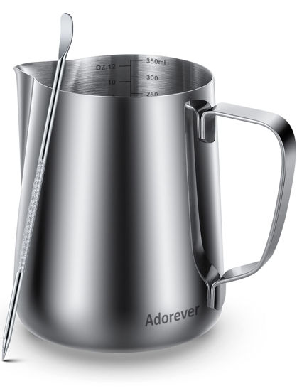 Picture of Milk Frothing Pitcher 350ml/600ml/900ml/1500ml (12oz/20oz/32oz/50oz) Steaming Pitchers Stainless Steel Milk/Coffee/Cappuccino/Latte Art Barista Steam Pitchers Milk Jug Cup with Art Pen,12oz