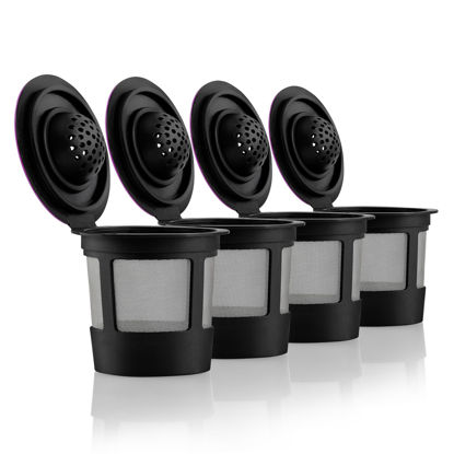 Picture of 4 Black Reusable K Cups for Keurig Coffee Makers - BPA Free Universal Fit Refillable Kcups Coffee Filters for 1.0 and 2.0 Keurig Brewers