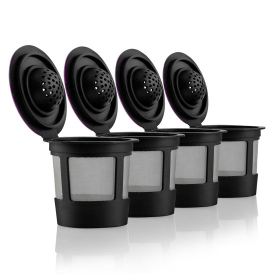 Picture of 4 Black Reusable K Cups for Keurig Coffee Makers - BPA Free Universal Fit Refillable Kcups Coffee Filters for 1.0 and 2.0 Keurig Brewers