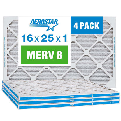 Picture of Aerostar 16x25x1 MERV 8 Pleated Air Filter, AC Furnace Air Filter, 4-Pack (Actual Size: 15 3/4"x24 3/4"x3/4")