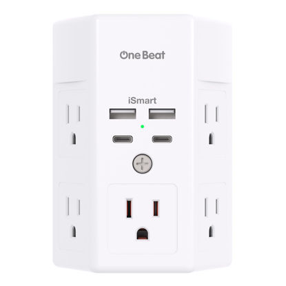 Picture of Multi Plug Outlet, Surge Protector, 5 Outlet Extender with 4 USB Charging Ports (2 USB C), USB C Wall Charger, 3-Sided 1800J Power Strip Outlets Splitter Wall Plug Adapter Spaced for Dorm Home Office