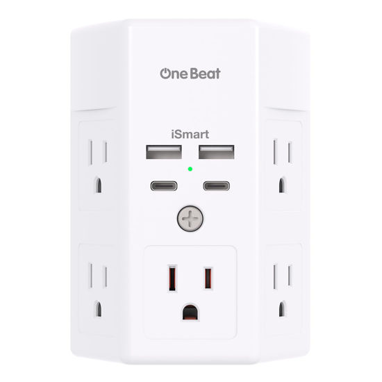 Picture of Multi Plug Outlet, Surge Protector, 5 Outlet Extender with 4 USB Charging Ports (2 USB C), USB C Wall Charger, 3-Sided 1800J Power Strip Outlets Splitter Wall Plug Adapter Spaced for Dorm Home Office
