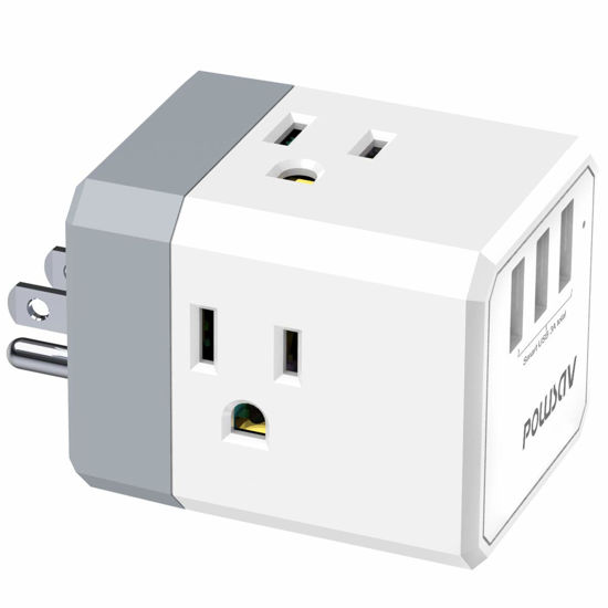 Picture of 3-Outlet USB Wall Charger and Extender with 3-Way Splitter, ETL Listed - for Home, Office, Cruise Ship