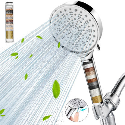Picture of Cobbe Filtered Shower Head with Handheld, High Pressure 6 Spray Mode Showerhead with Filters, Water Softener Filters Beads for Hard Water - Remove Chlorine - Reduces Dry Itchy Skin, Chrome